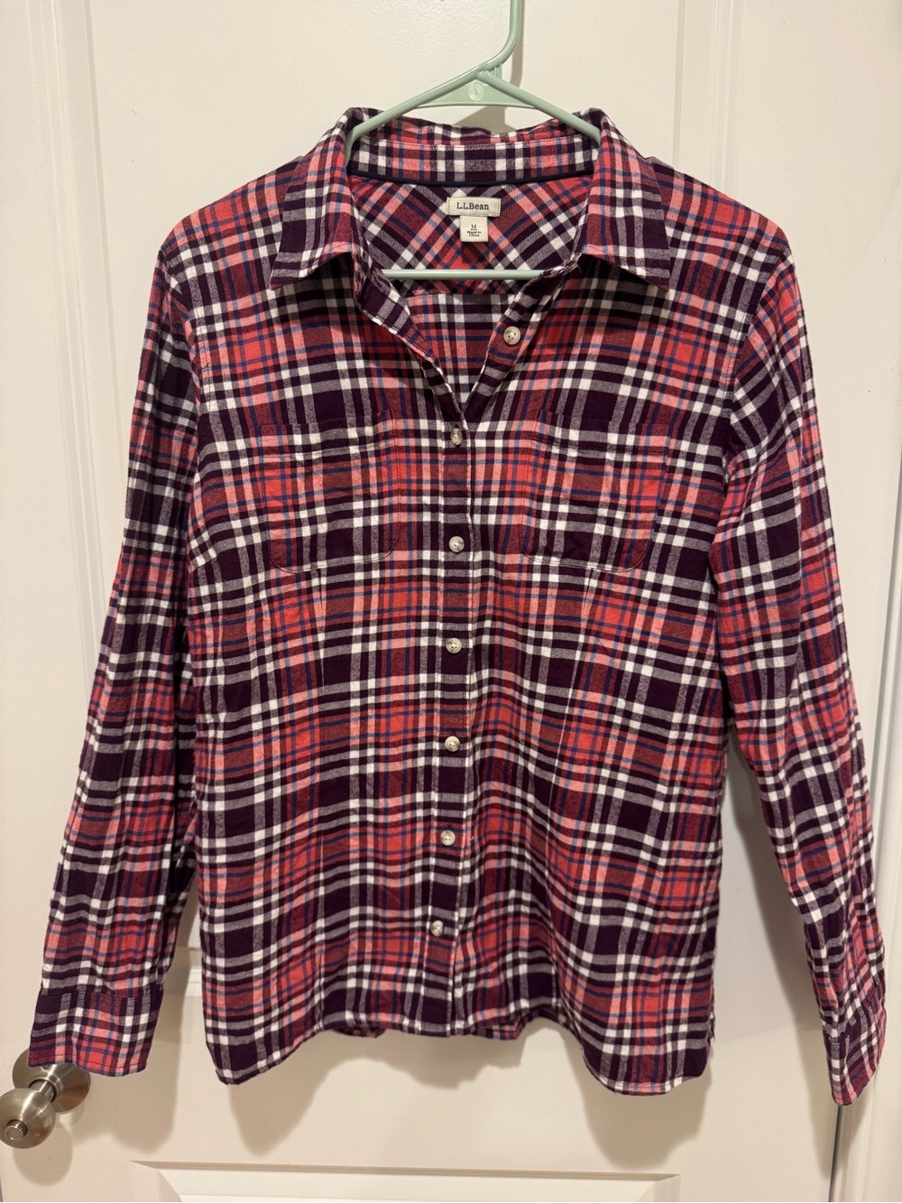 L.L. Bean Women’s Burgundy, White, Red Plaid Button-Down Shirt